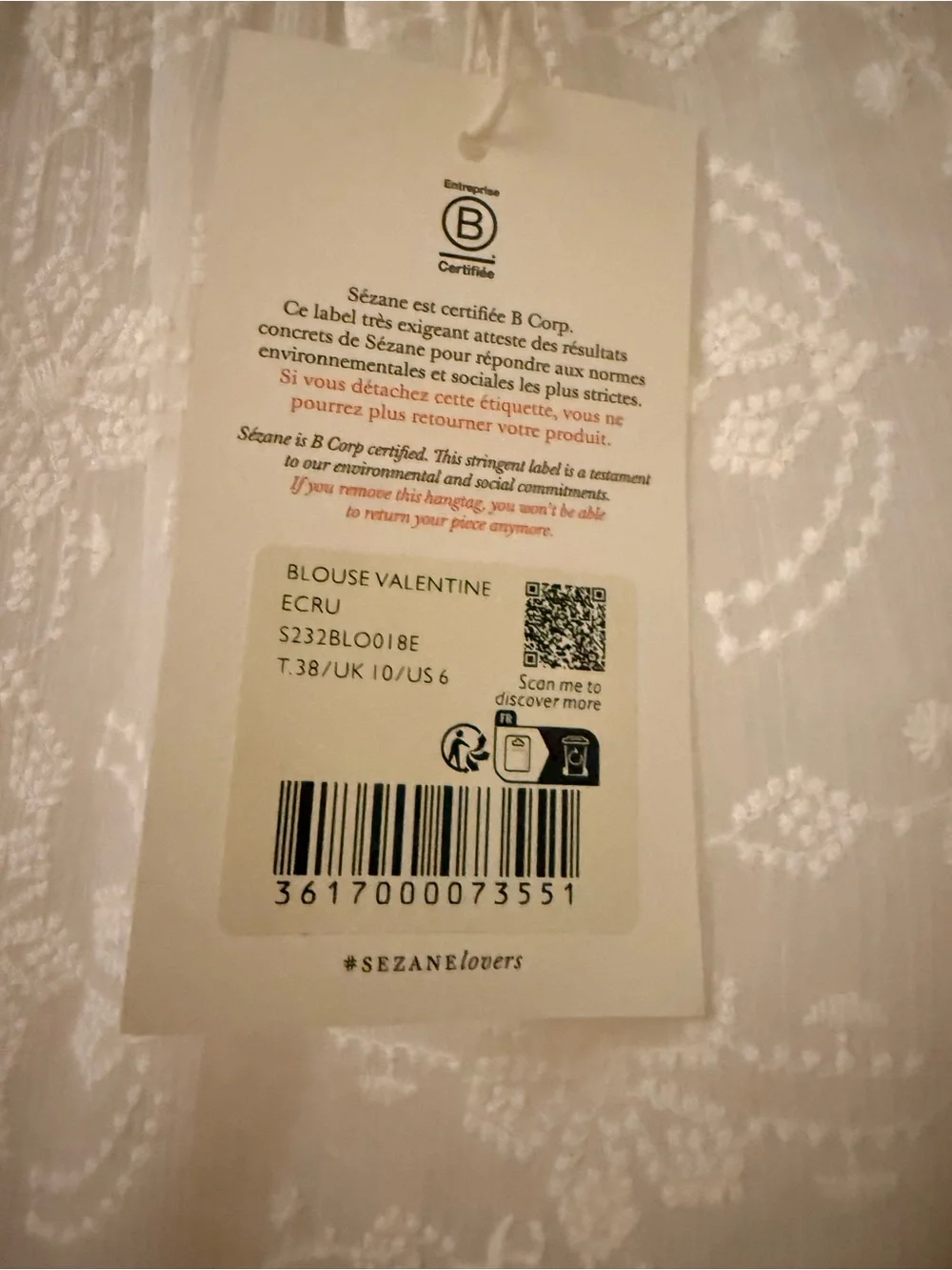 NWT - Sezane Valentine blouse - size 38 or US 6 - Picture 8 of 13